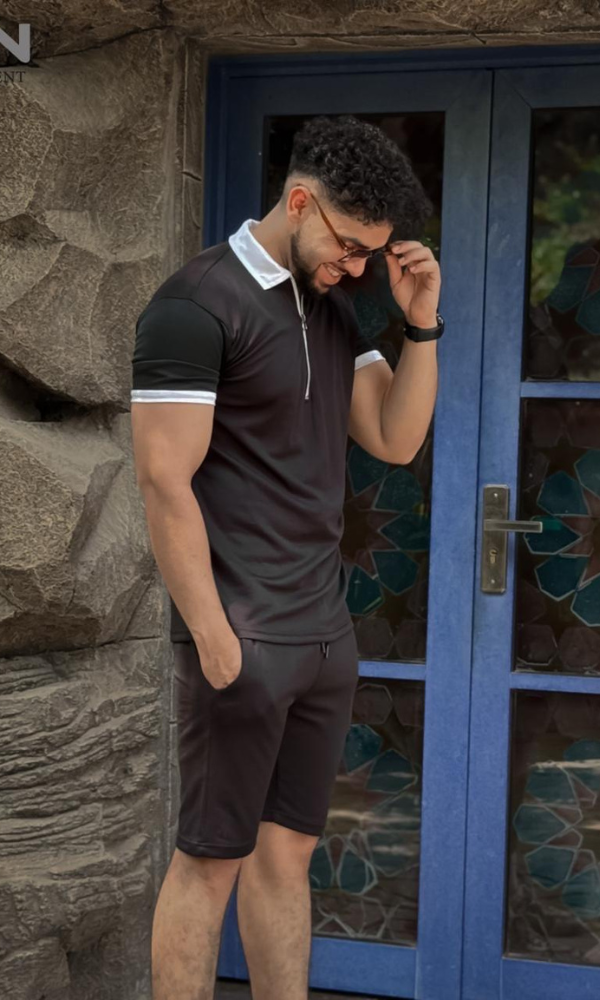 Contrast colar Zipper Short Suit
