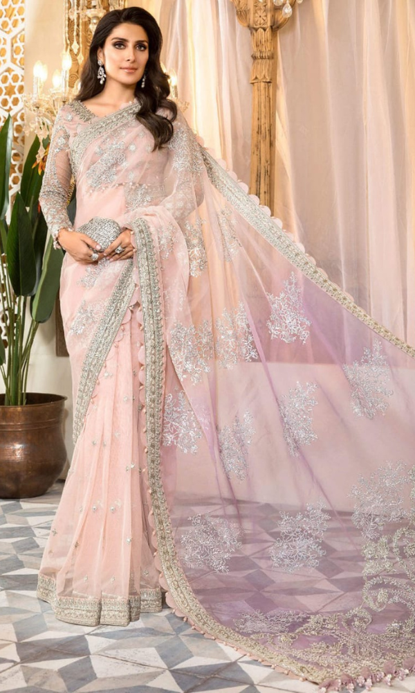 net fully heavy embroidered spengle work front body with adha emblishment necklace