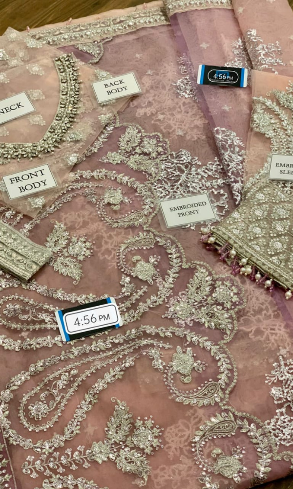 net fully heavy embroidered spengle work front body with adha emblishment necklace